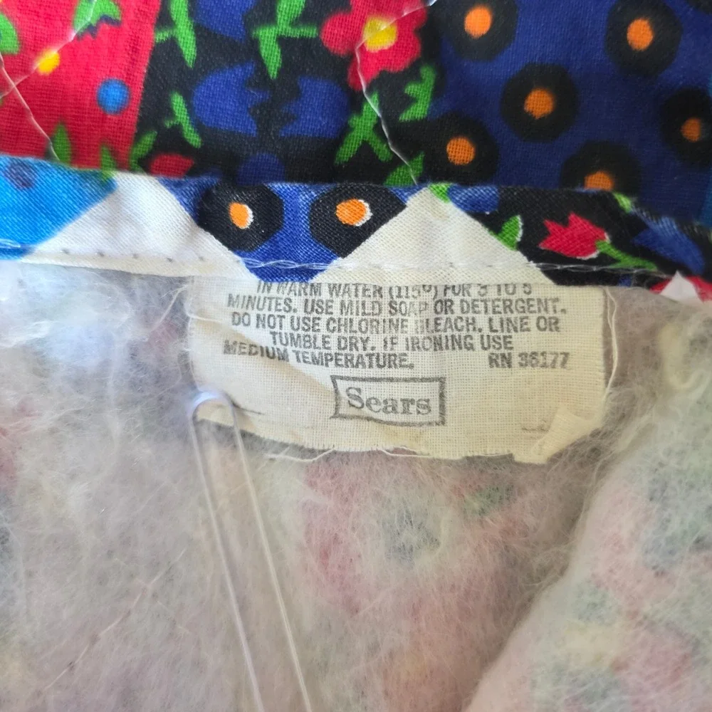 VTG Sears Patchwork Quilt Multicolor Geometric Floral Cotton Bedspread sz full